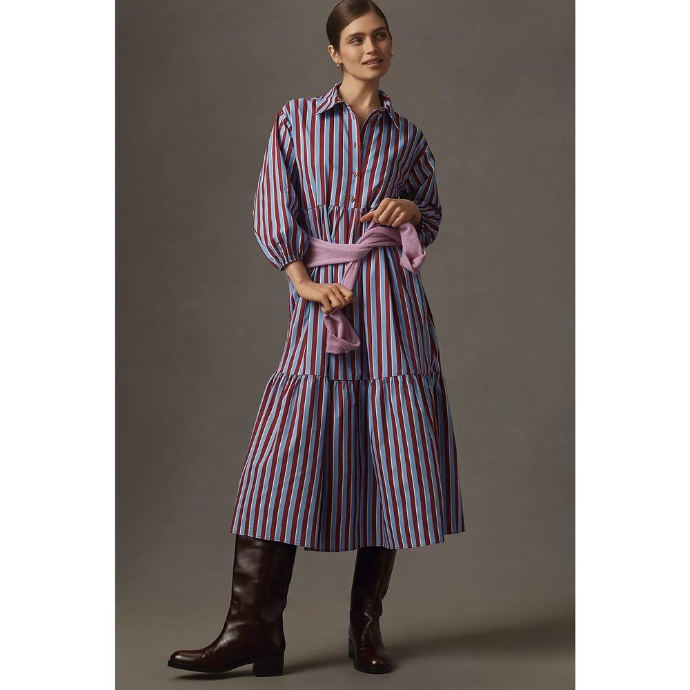 nwt ANTHROPOLOGIE MAEVE sz 1X The Bettina shirt dress in blue stripes - Picture 1 of 4